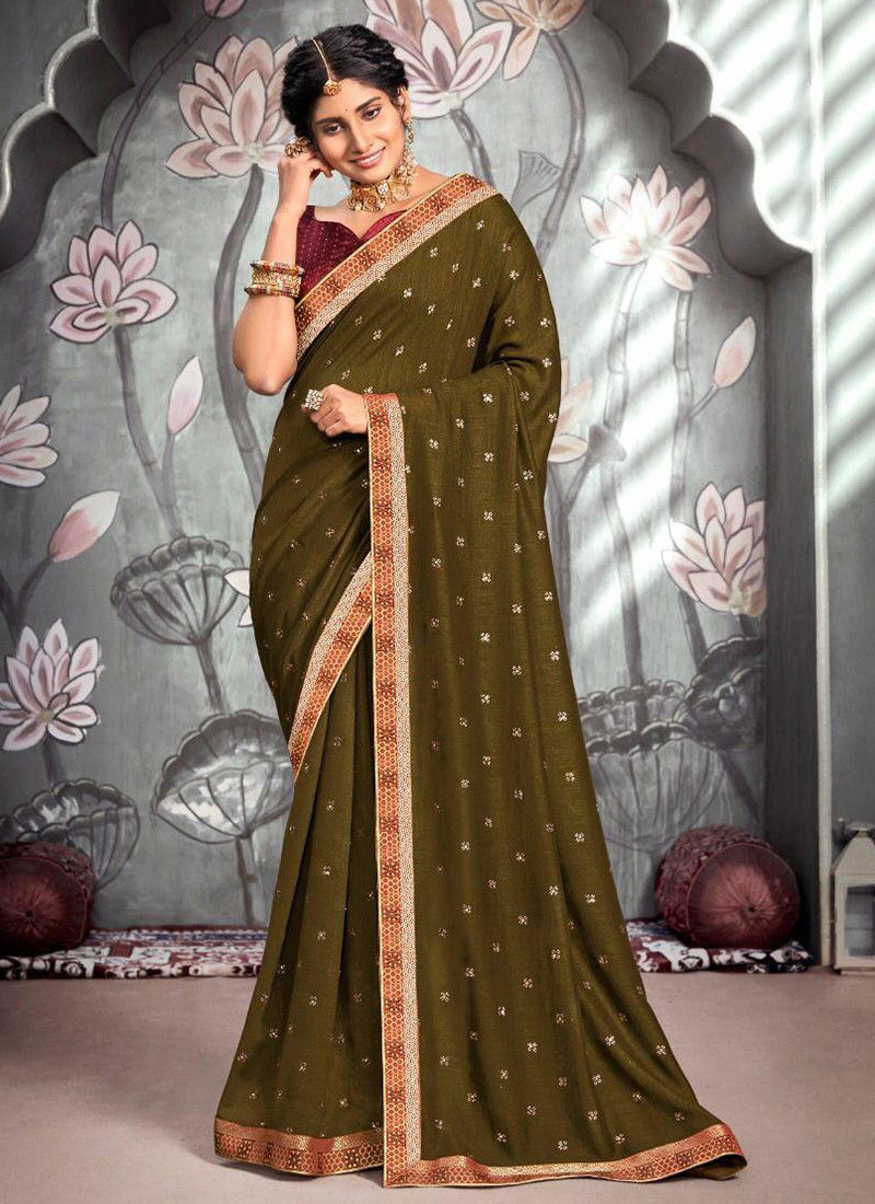 Mahendi Colour RIGHT WOMEN RASHMI Wedding Wear Heavy worked Latest Designer Heavy Saree Collection 81748